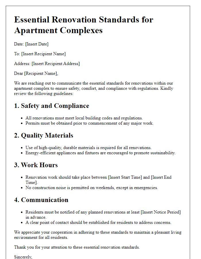 Letter template of essential renovation standards for apartment complexes