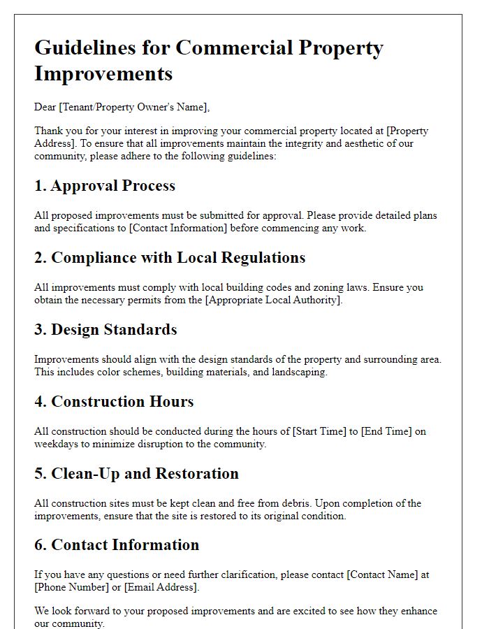 Letter template of guidelines for commercial property improvements