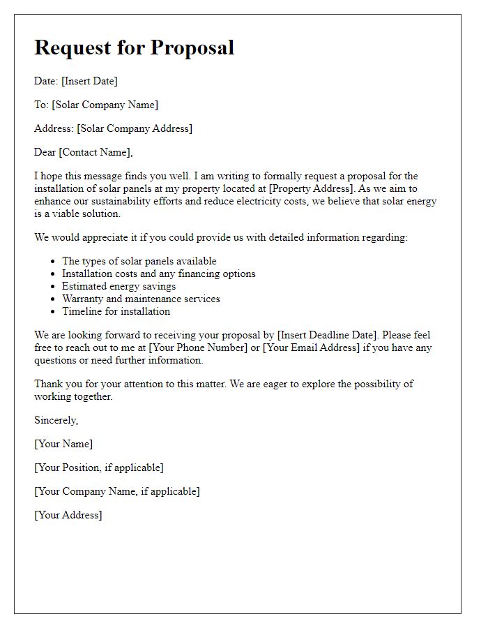 Letter template of request for solar panel installation proposal