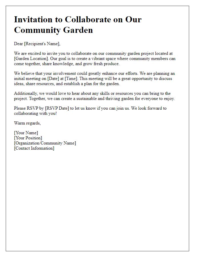 Letter template of community garden collaboration invitation