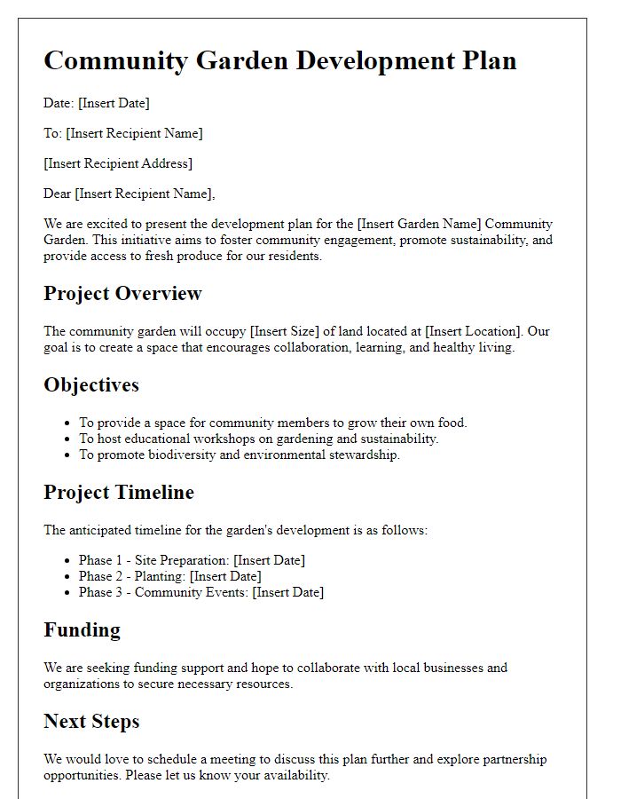 Letter template of community garden development plan