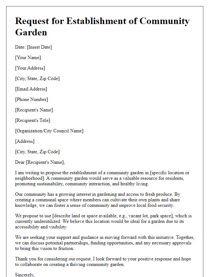 Letter template of community garden establishment request