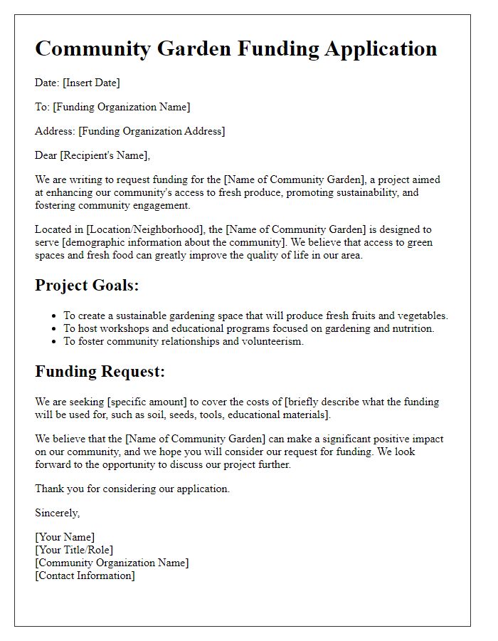 Letter template of community garden funding application