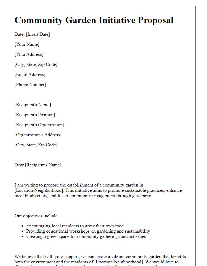 Letter template of community garden initiative proposal