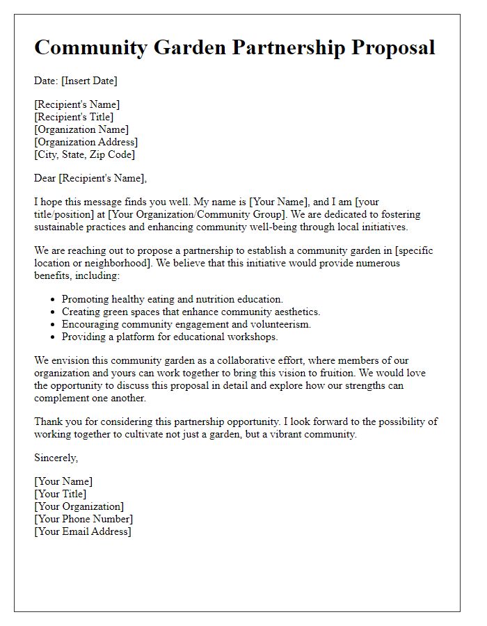 Letter template of community garden partnership proposal