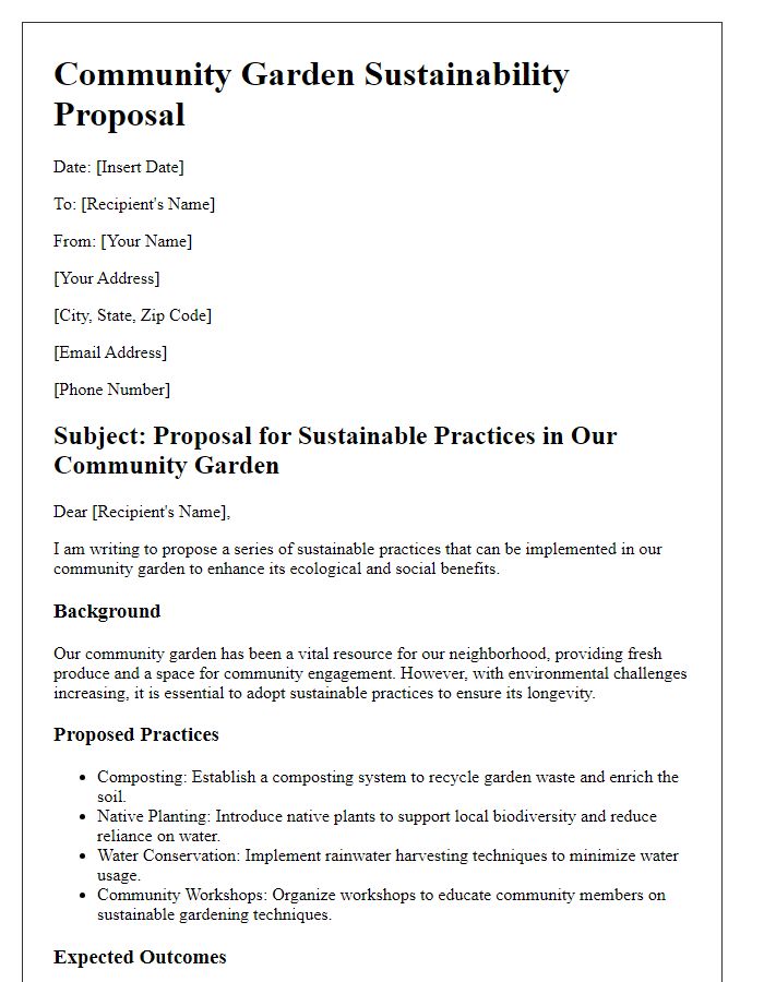 Letter template of community garden sustainability proposal