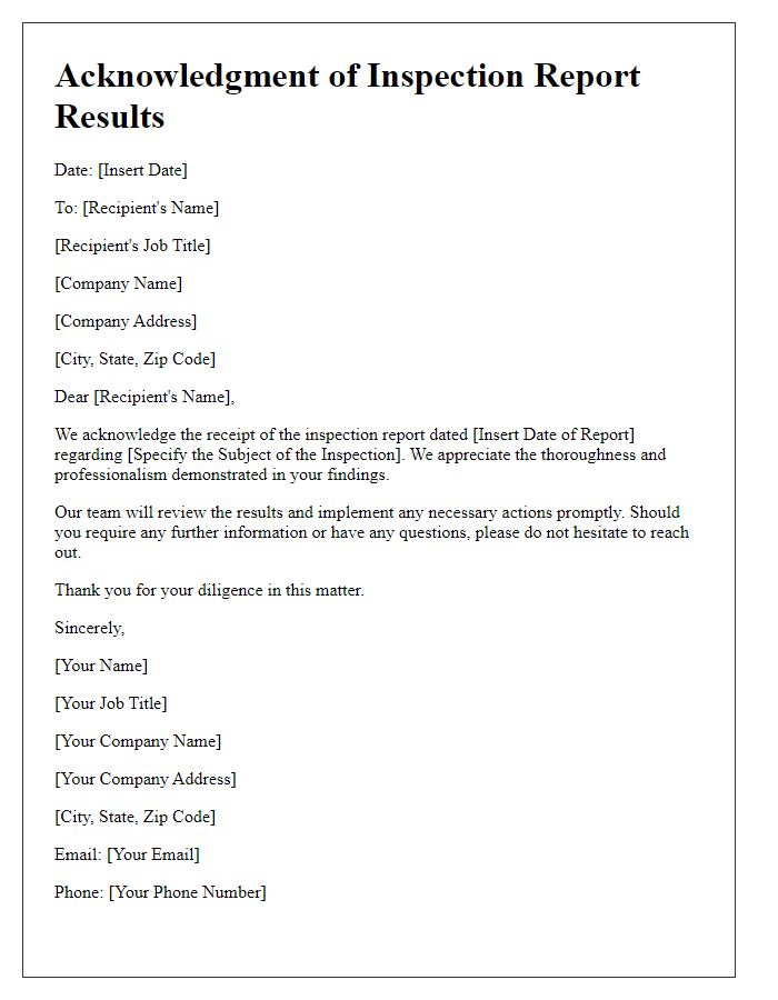 Letter template of acknowledgment for inspection report results