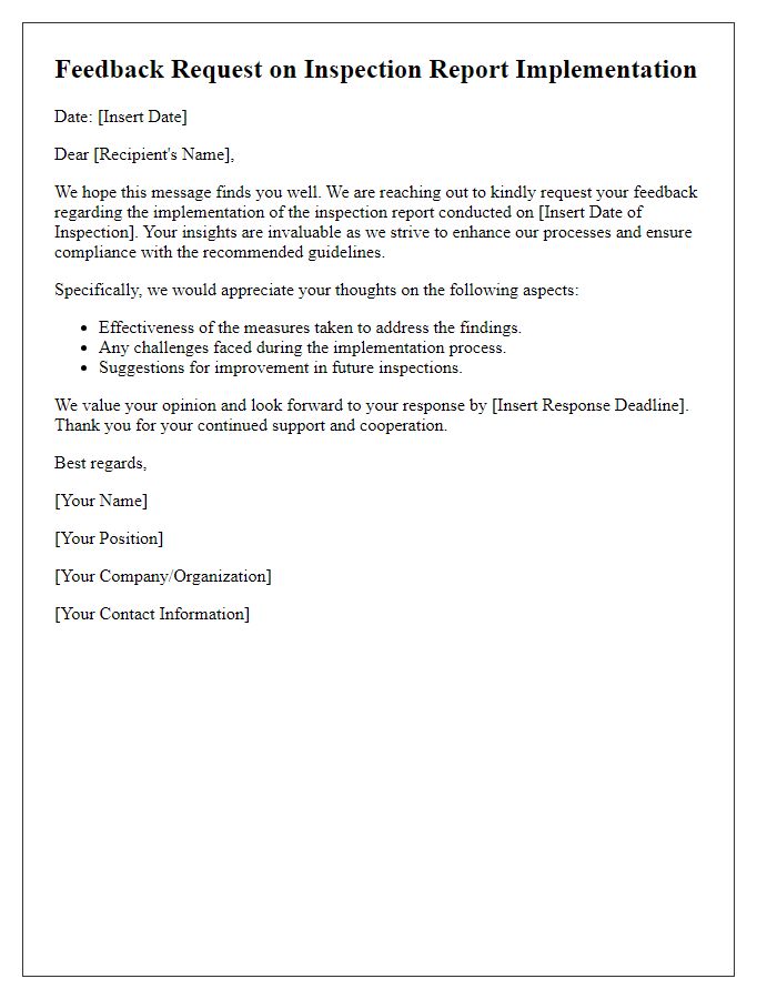 Letter template of feedback request on inspection report implementation