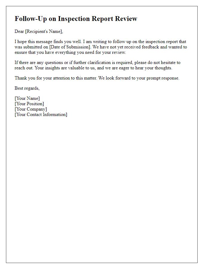 Letter template of follow-up communication for inspection report review