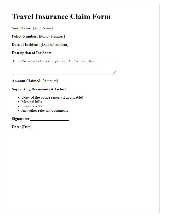 Letter template of travel insurance claim form.