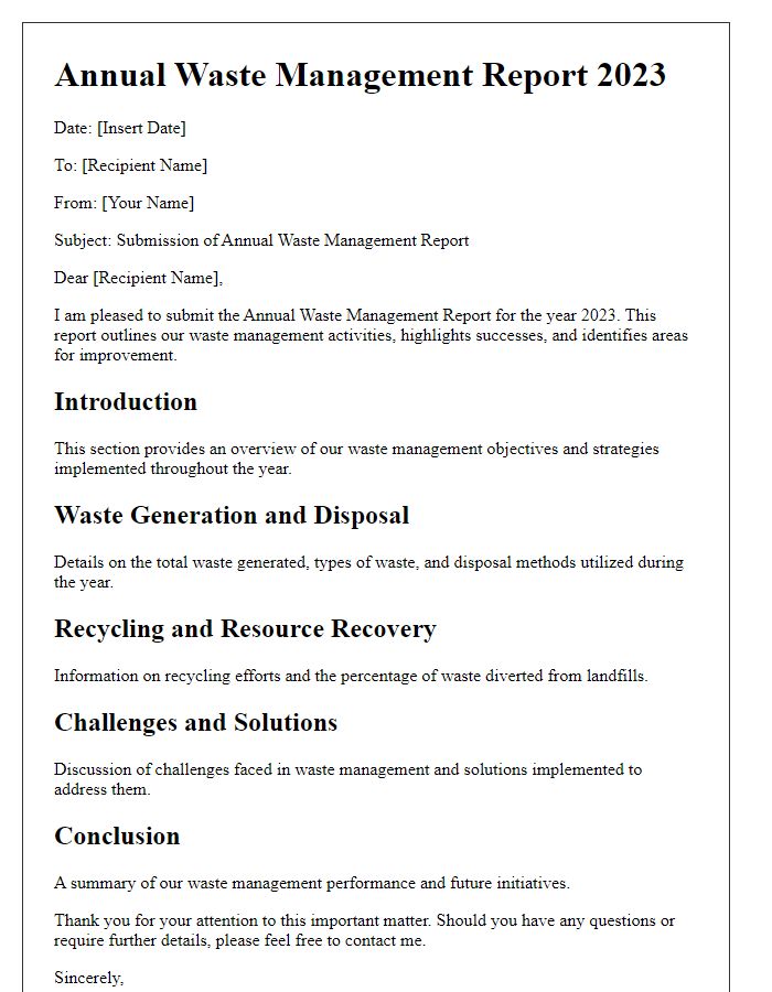 Letter template of an annual waste management report