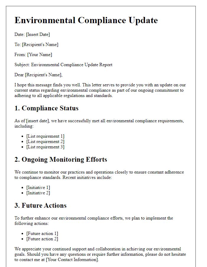 Letter template of an environmental compliance update