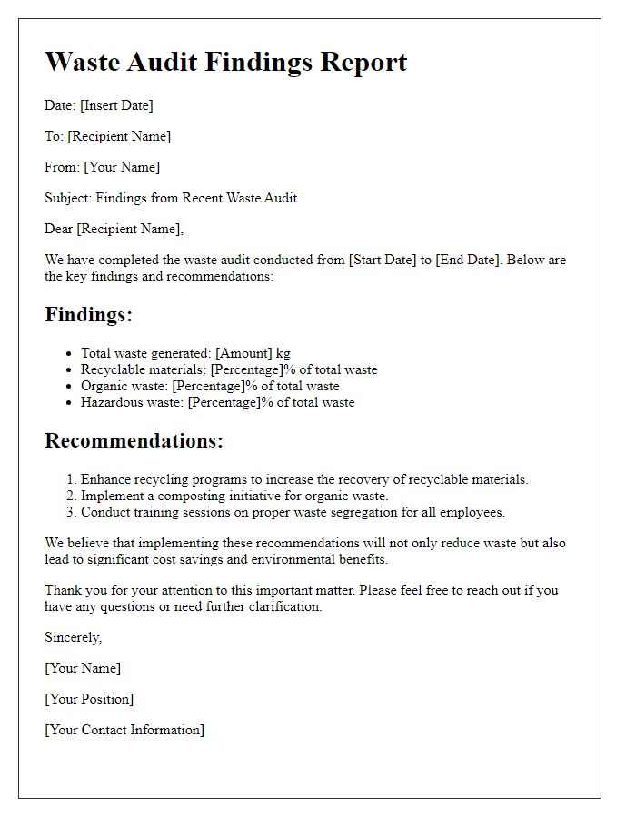 Letter template of a waste audit findings