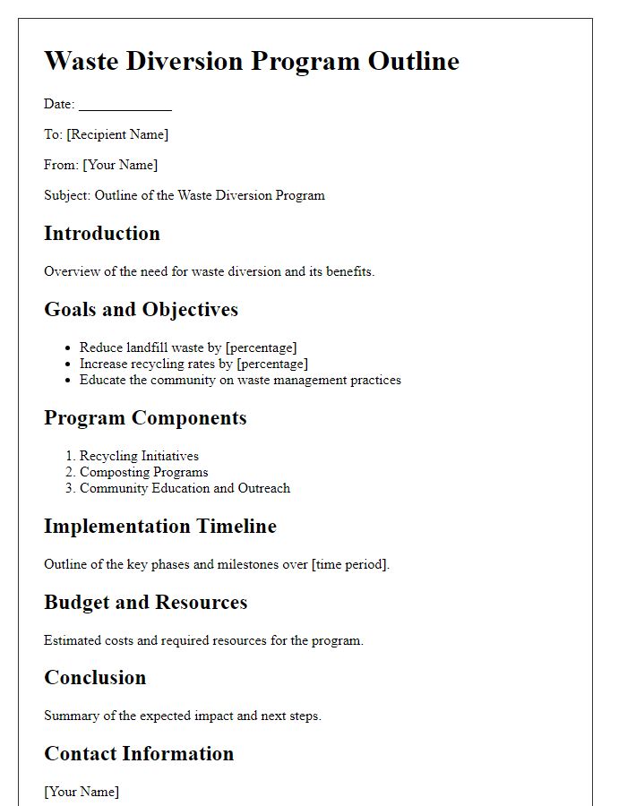 Letter template of a waste diversion program outline