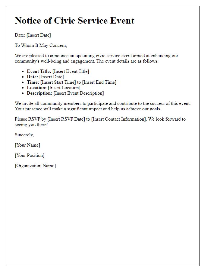 Letter template of civic service event notice