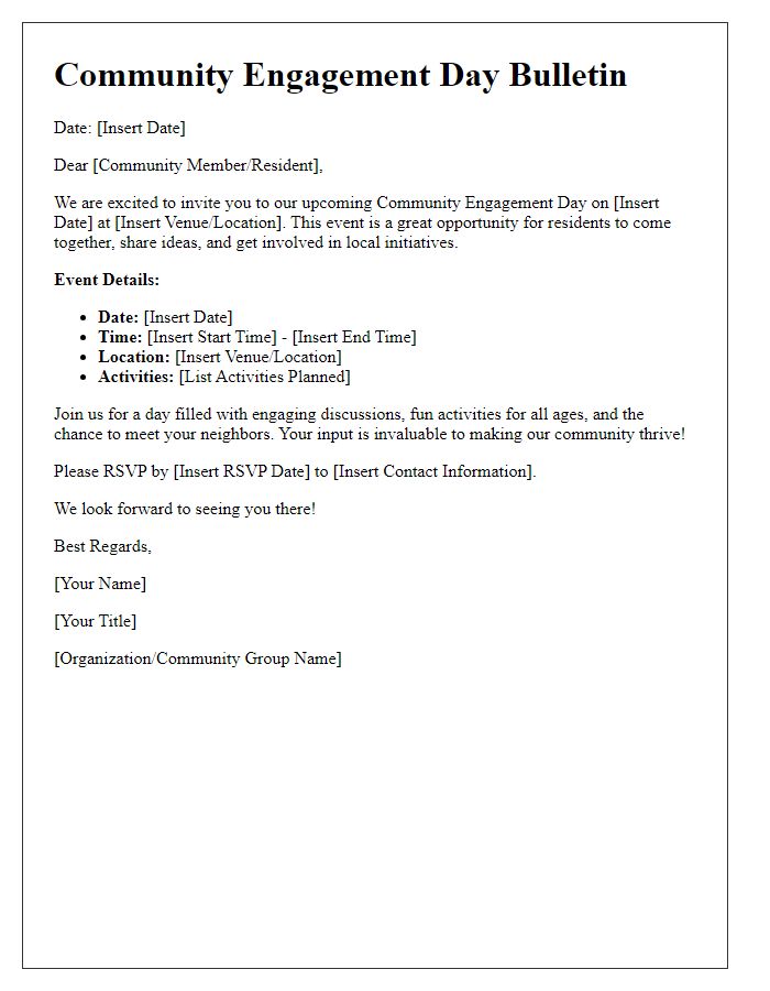 Letter template of community engagement day bulletin