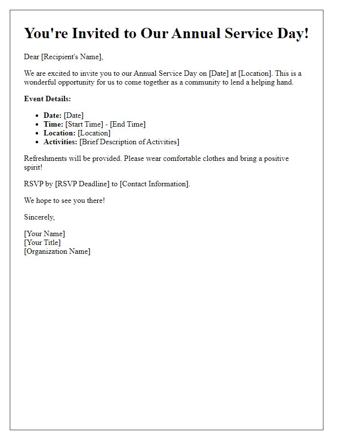 Letter template of service day event invitation