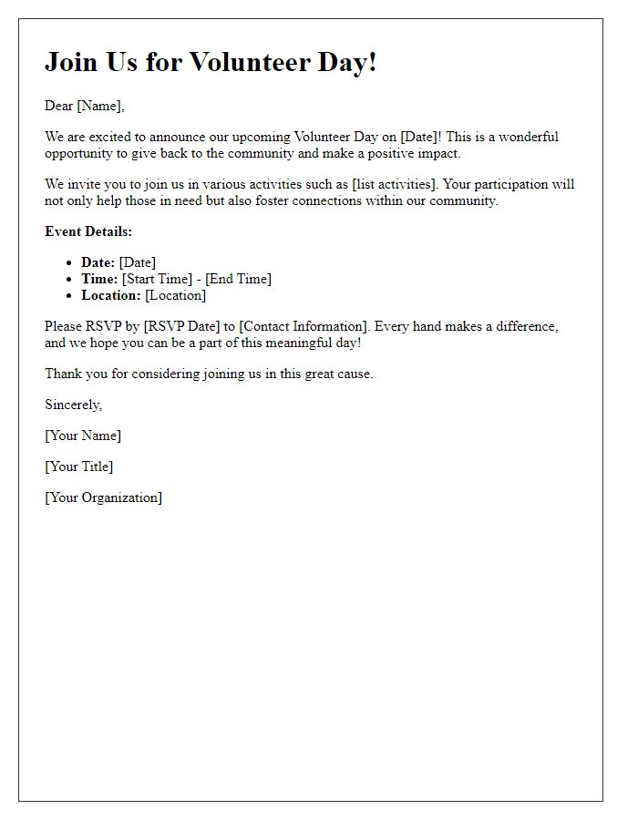 Letter template of volunteer day call to action