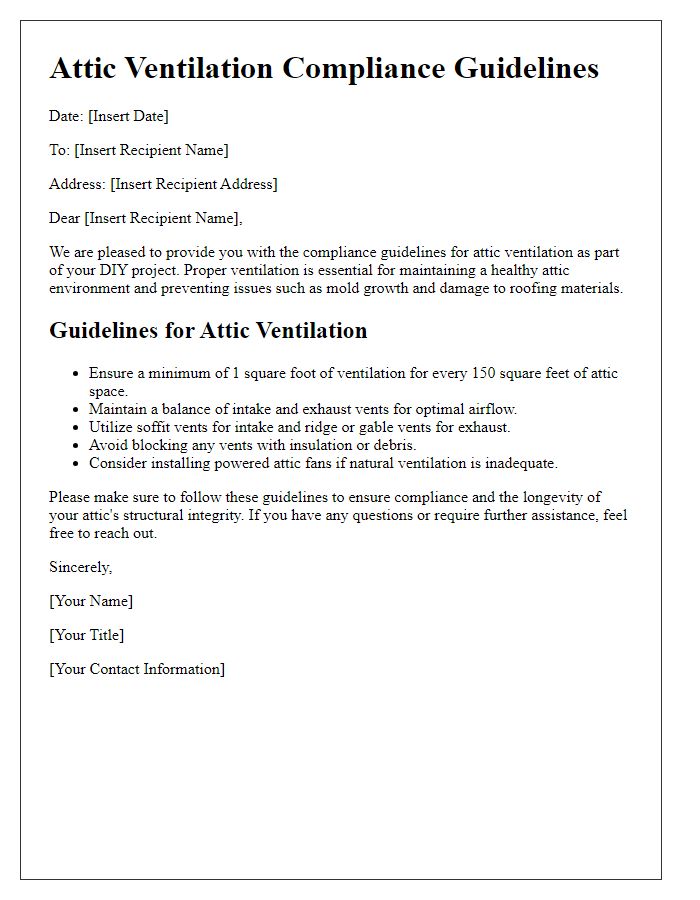 Letter template of attic ventilation compliance guidelines for DIY projects.