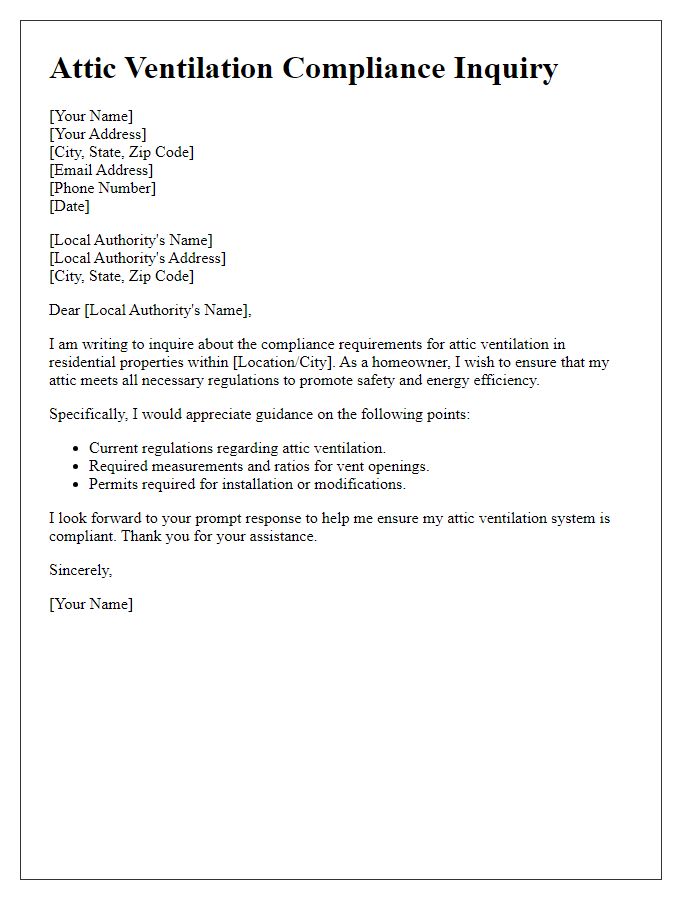 Letter template of attic ventilation compliance inquiry for local authorities.