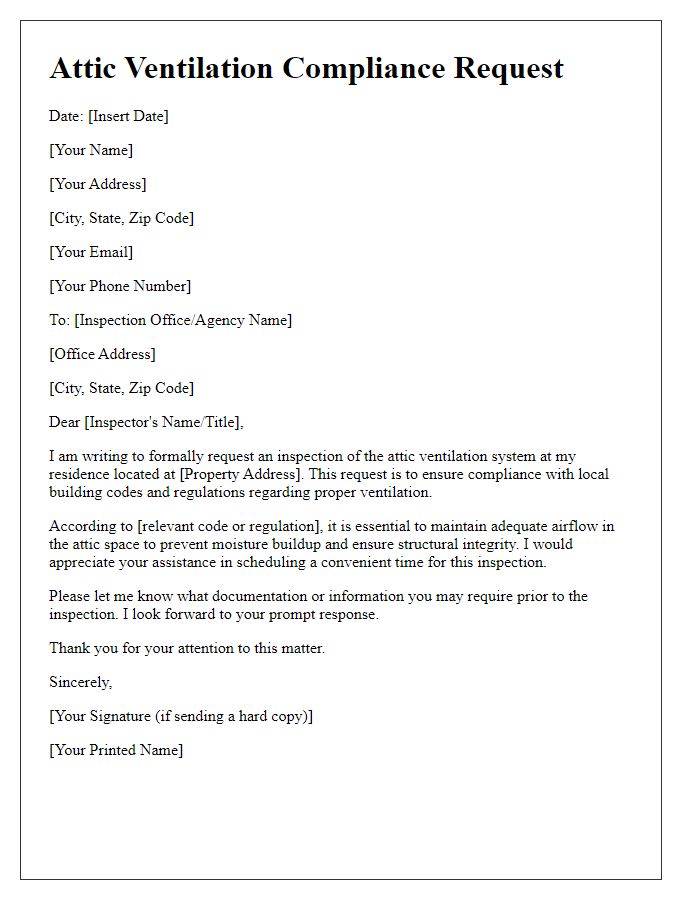 Letter template of attic ventilation compliance request for inspection.