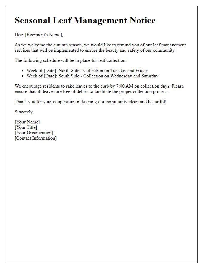 Letter template of seasonal leaf management communication