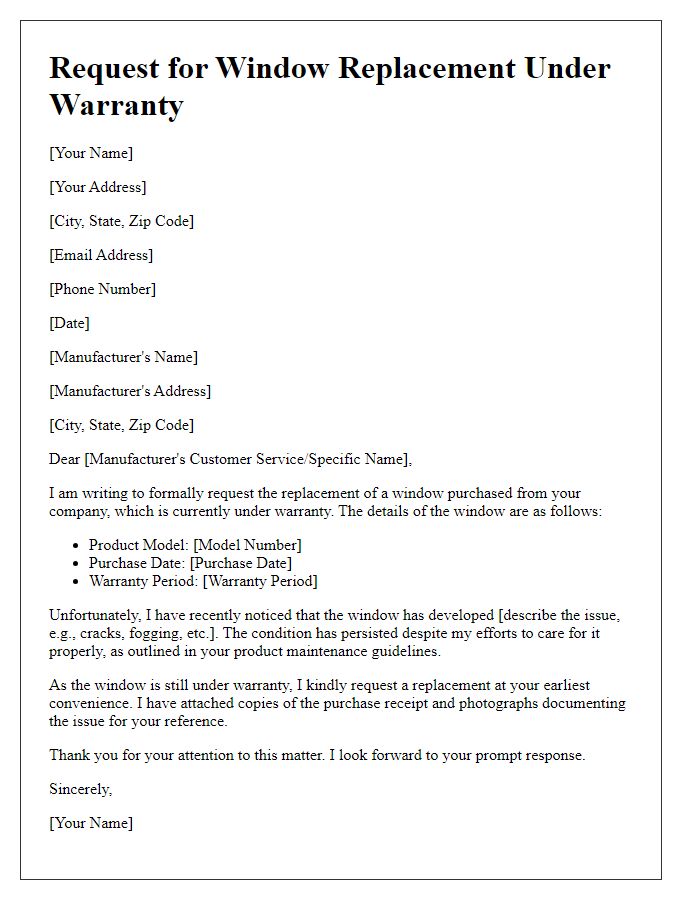 Letter template of request for window replacement under warranty.