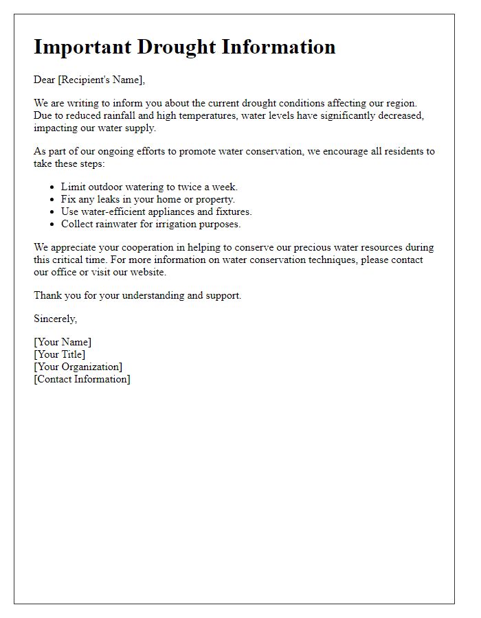 Letter template of drought information for water conservation programs.