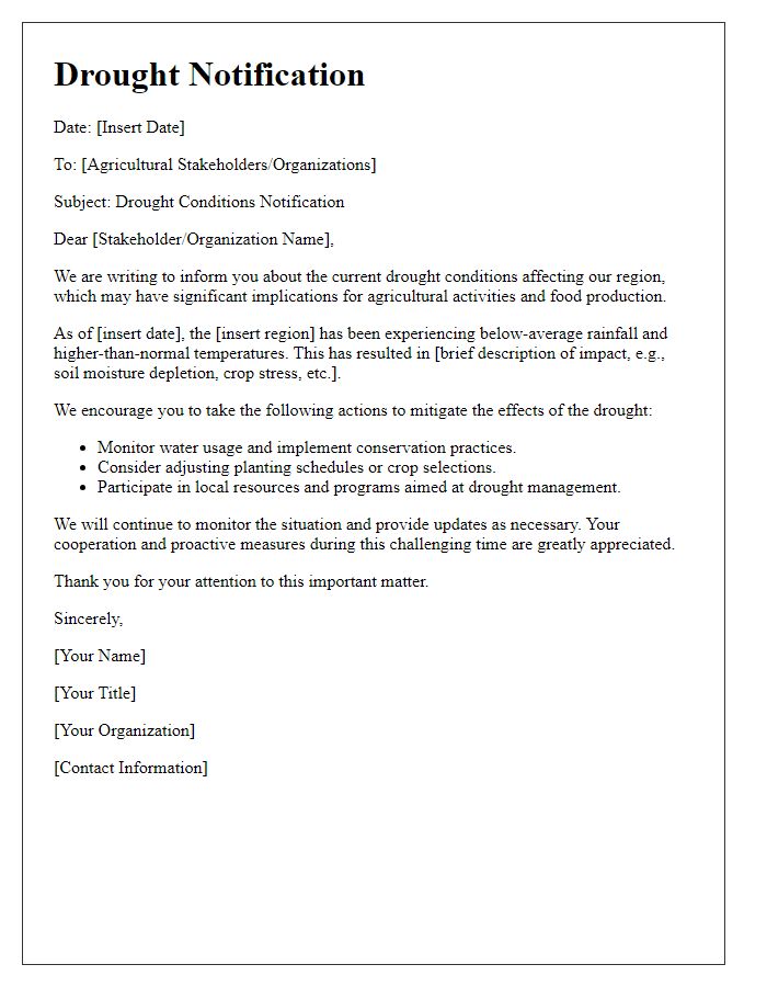 Letter template of drought notification for agricultural stakeholders.