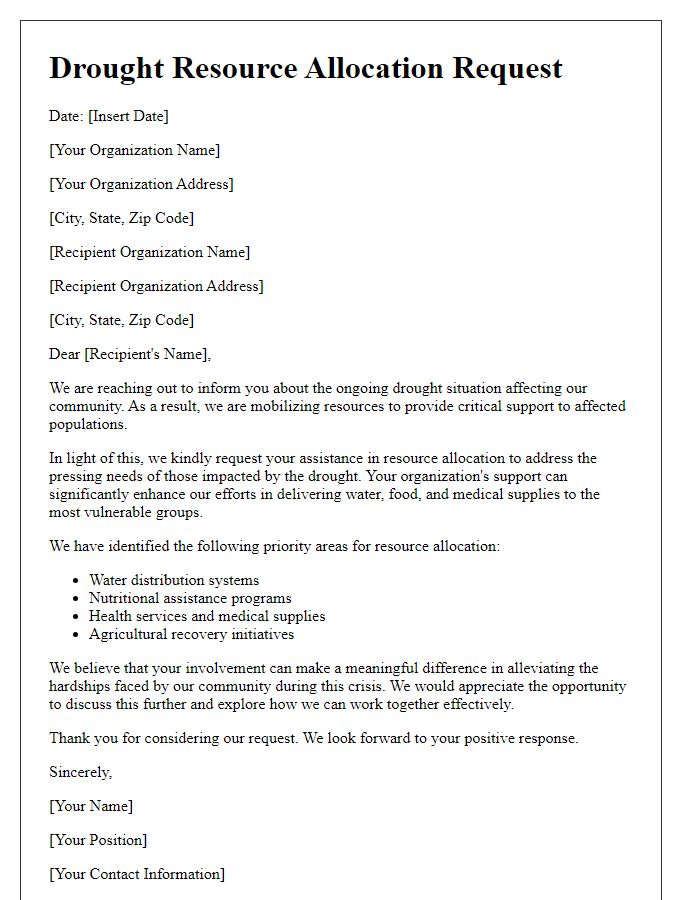 Letter template of drought resource allocation for aid organizations.