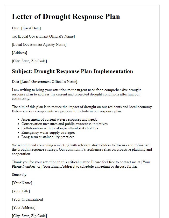 Letter template of drought response plan for local governments.