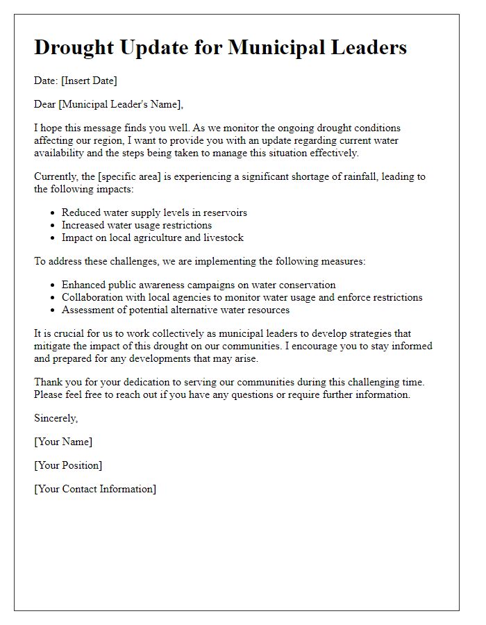 Letter template of drought update for municipal leaders.