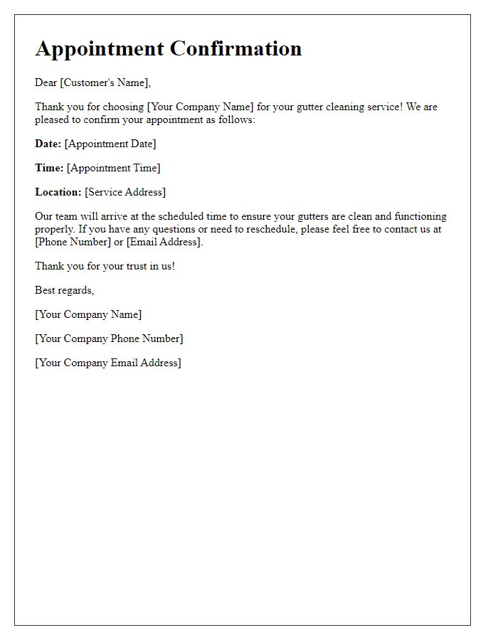 Letter template of gutter cleaning appointment confirmation