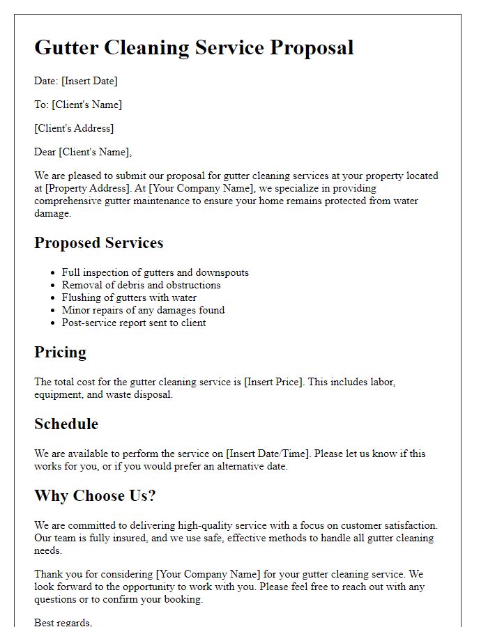 Letter template of gutter cleaning service proposal