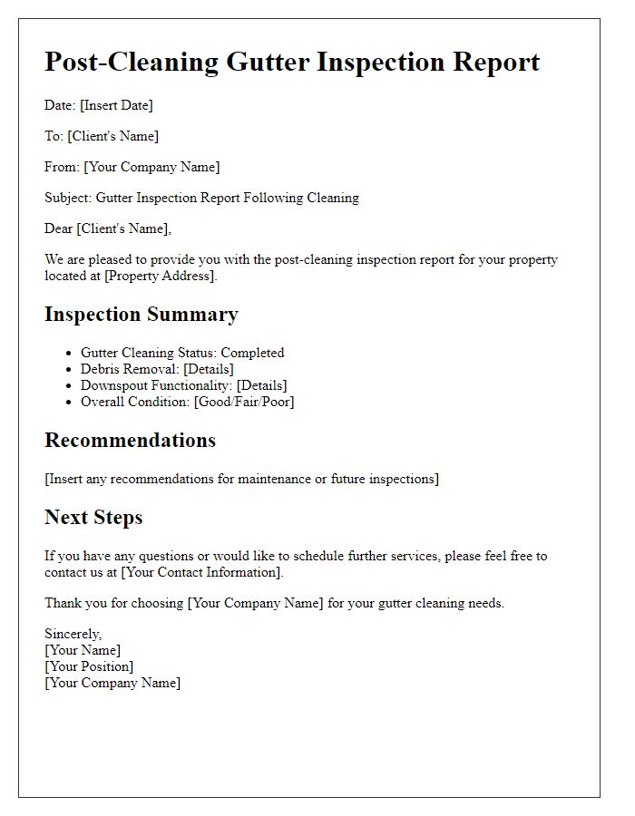 Letter template of post-cleaning gutter inspection report