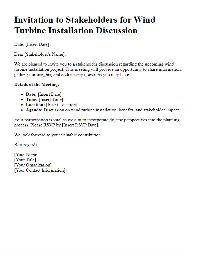 Letter template of invitation to stakeholders for wind turbine installation discussion