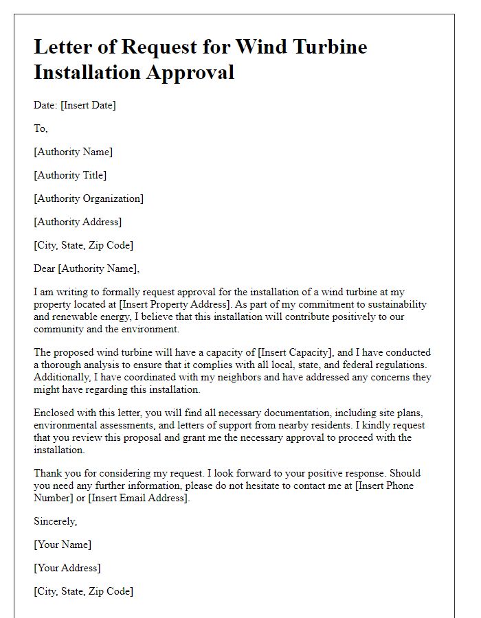 Letter template of request for wind turbine installation approval