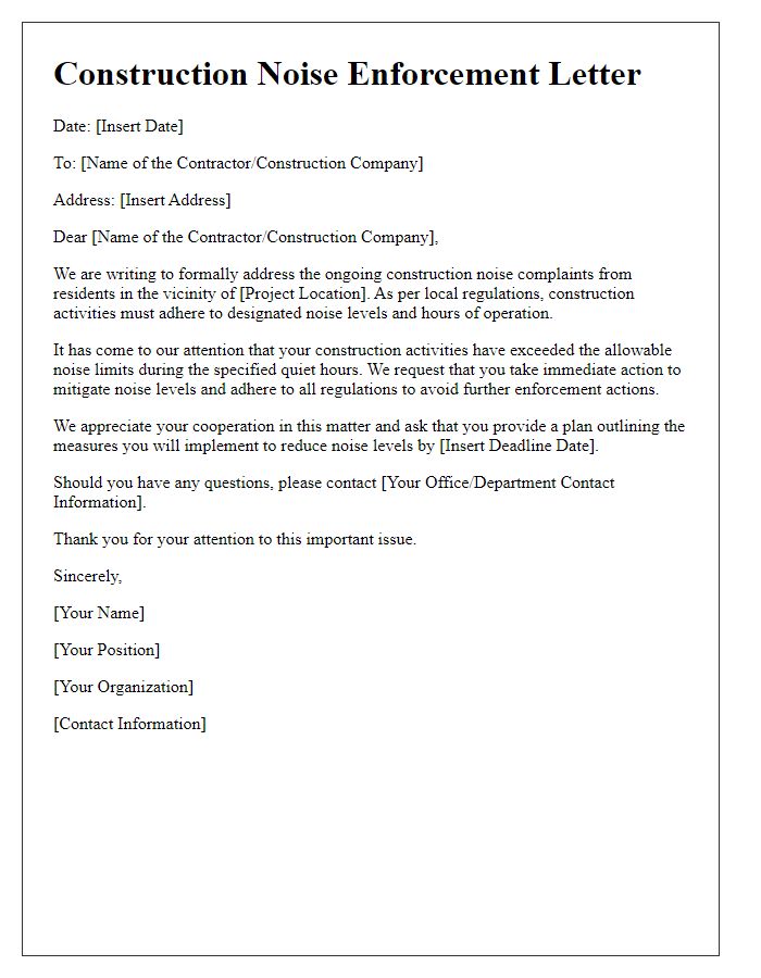 Letter template of construction noise enforcement