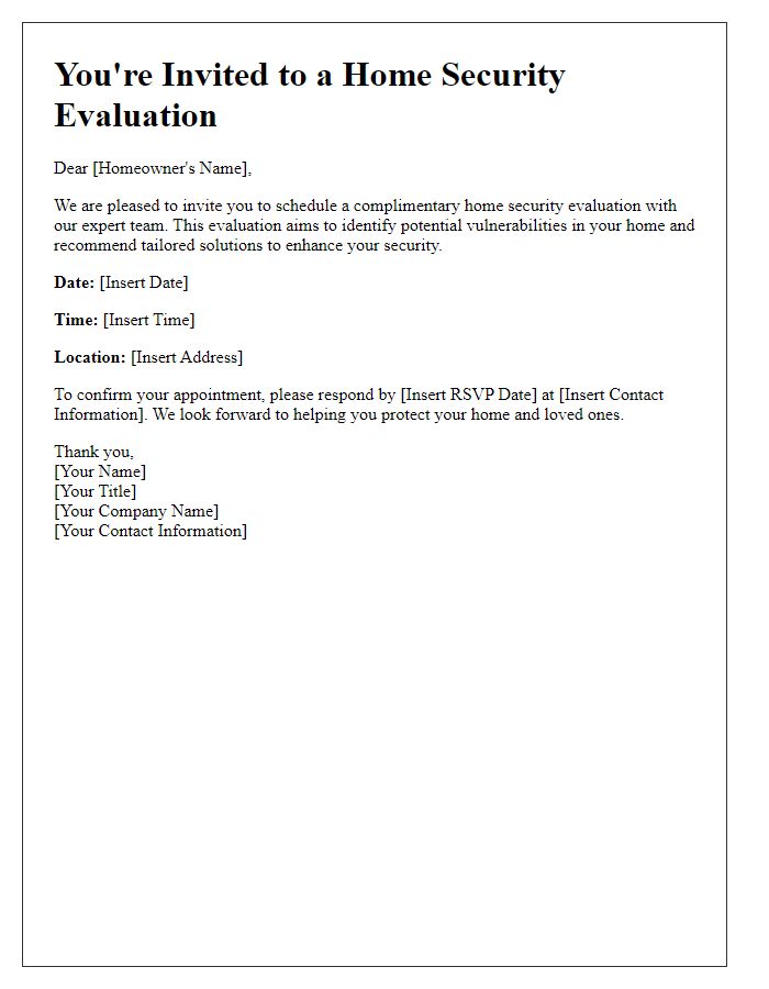 Letter template of home security evaluation invitation