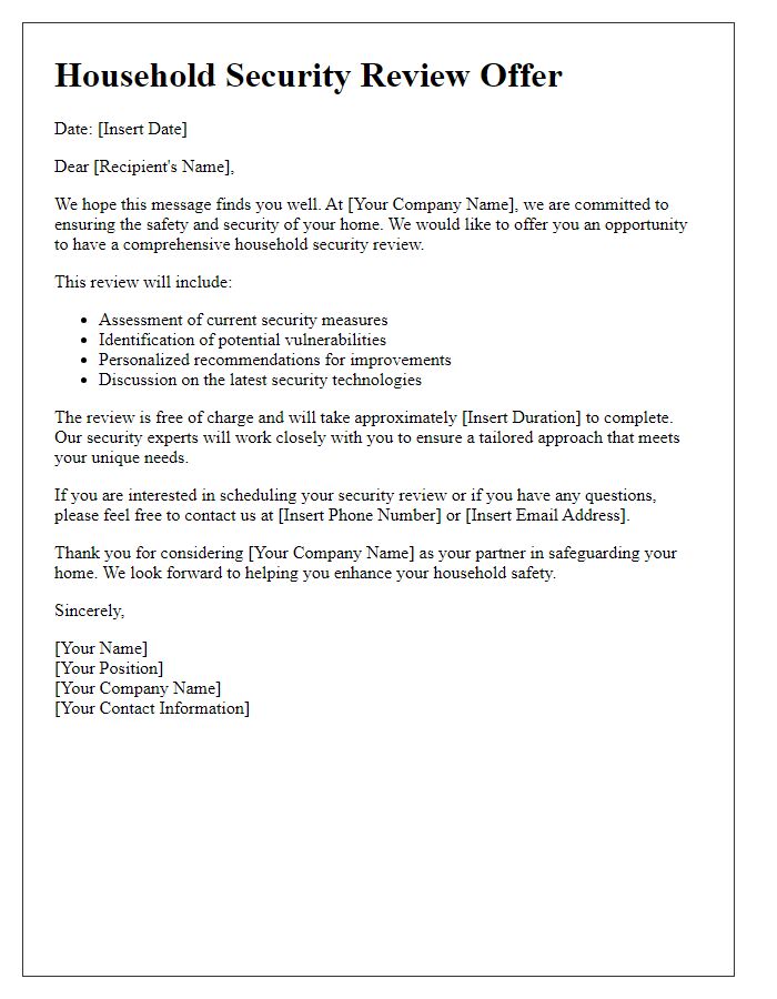 Letter template of household security review offer