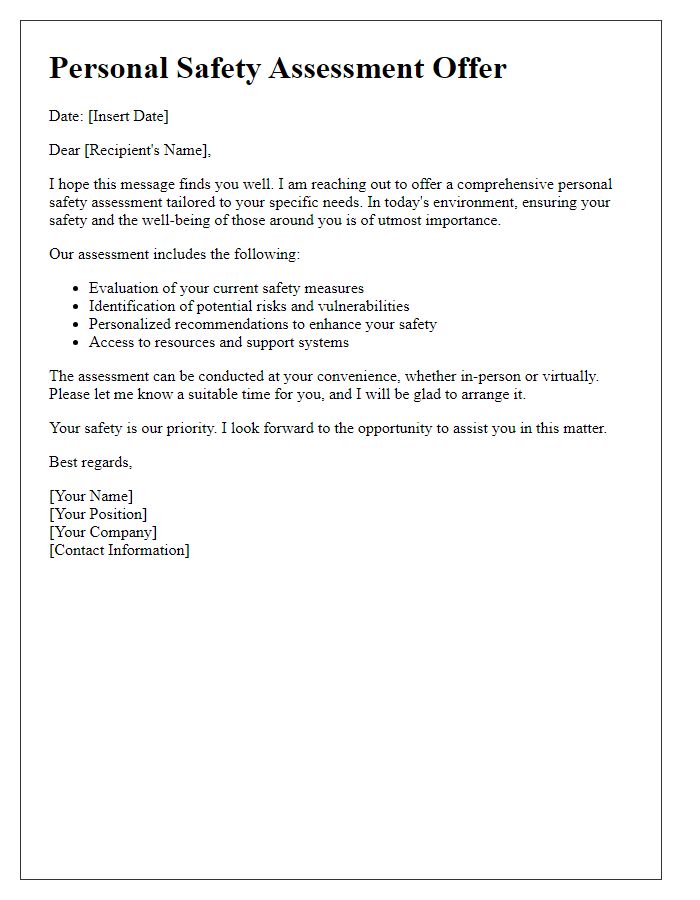 Letter template of personal safety assessment offer