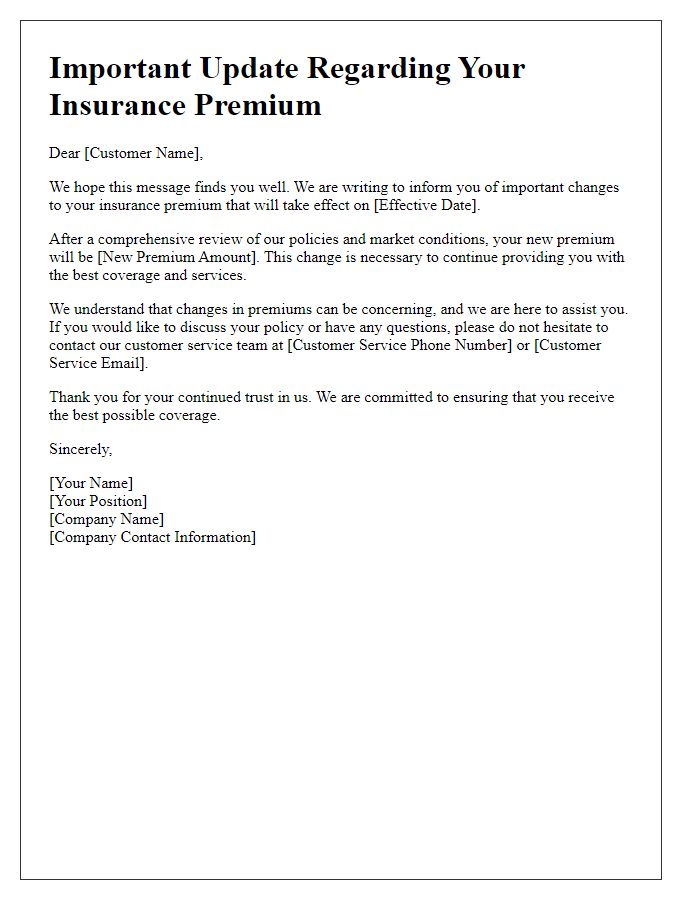 Letter template of update concerning changes to your insurance premium