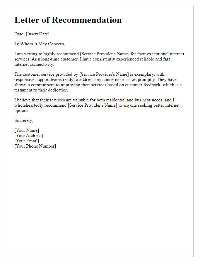 Letter template of recommendation for better internet services