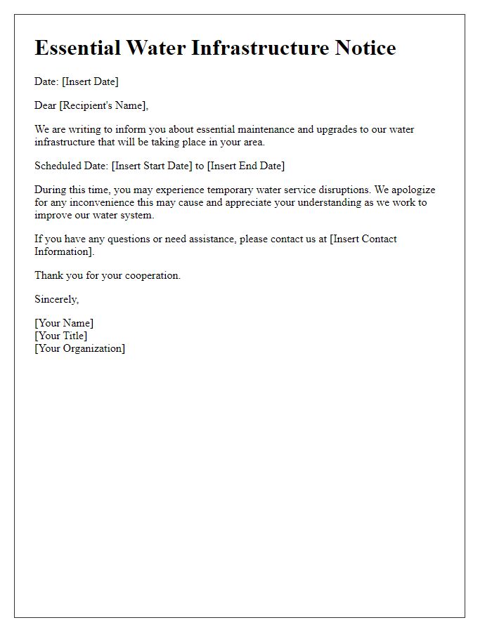 Letter template of essential water infrastructure notice