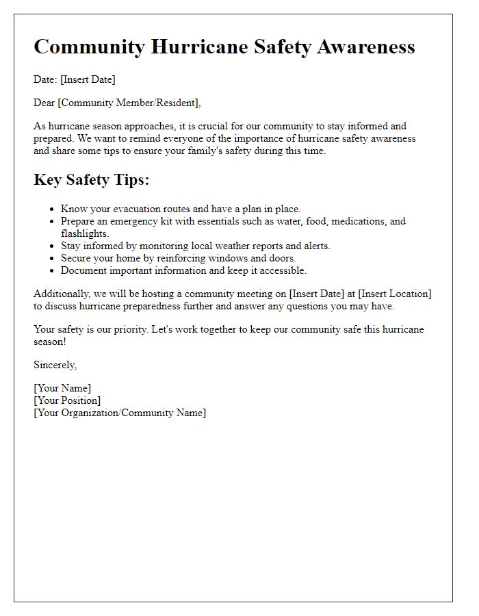 Letter template of community hurricane safety awareness