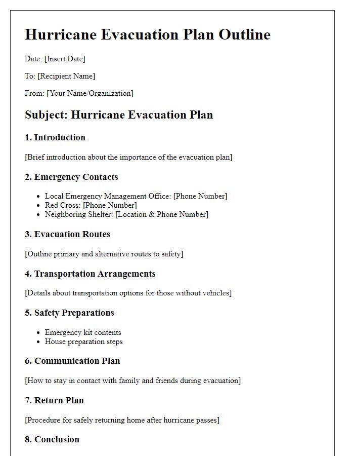 Letter template of hurricane evacuation plan outline