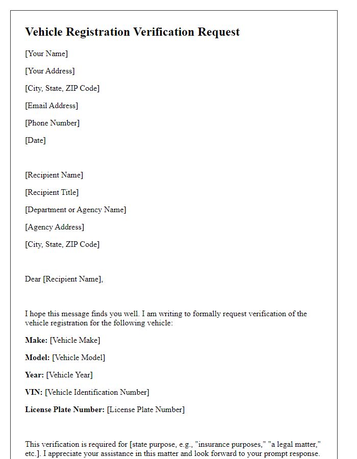 Letter template of vehicle registration verification request