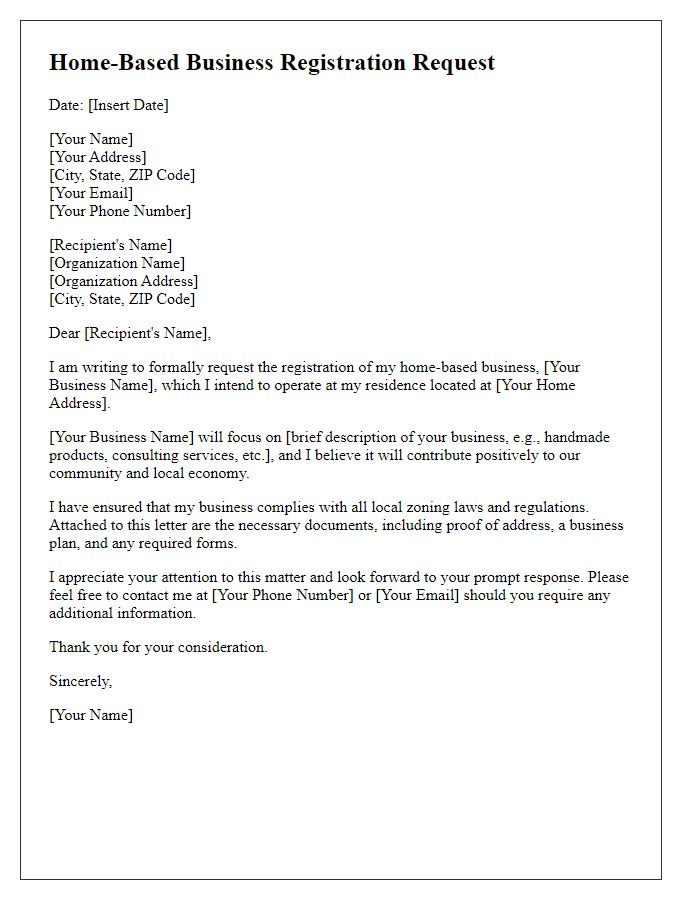 Letter template of home-based business registration request