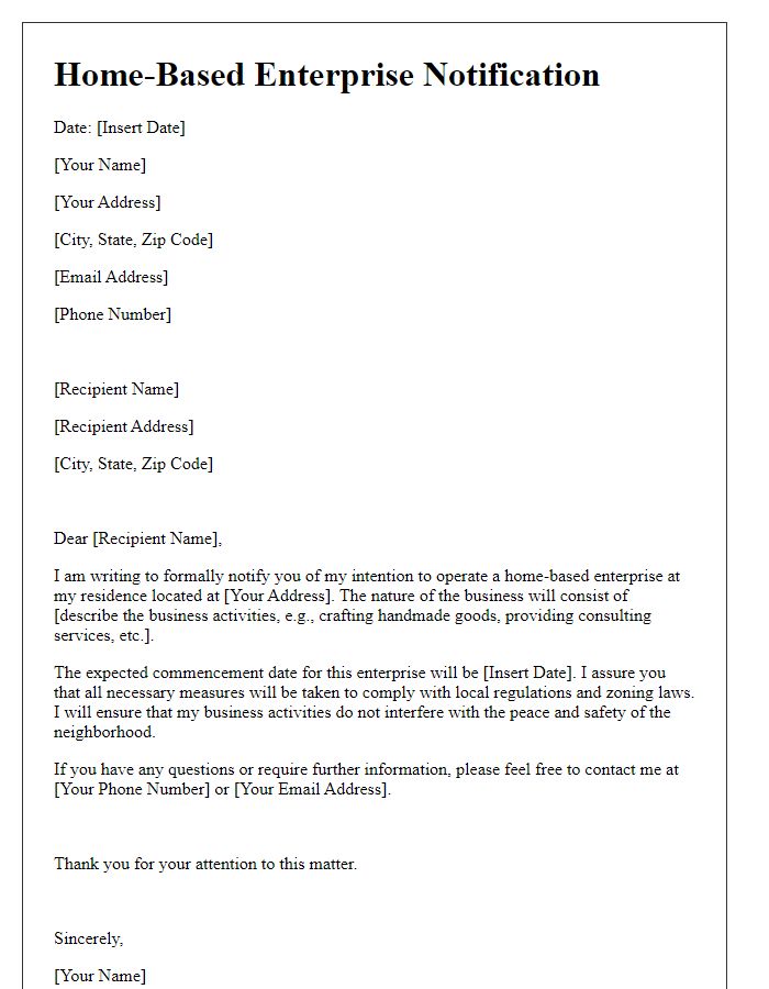 Letter template of home-based enterprise notification