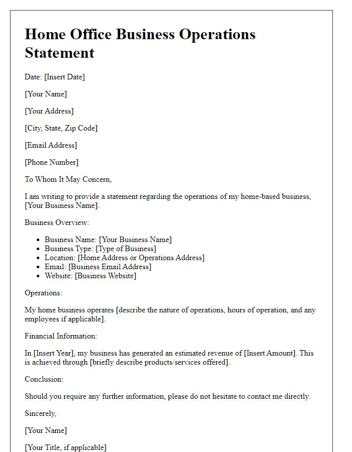 Letter template of home office business operations statement